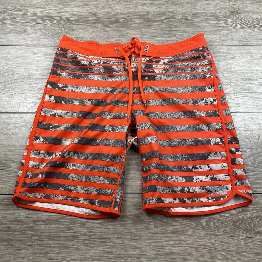 The North Face Mens Whitecap Boardshorts Red Grey Stripes 34 Swim‎ Beach